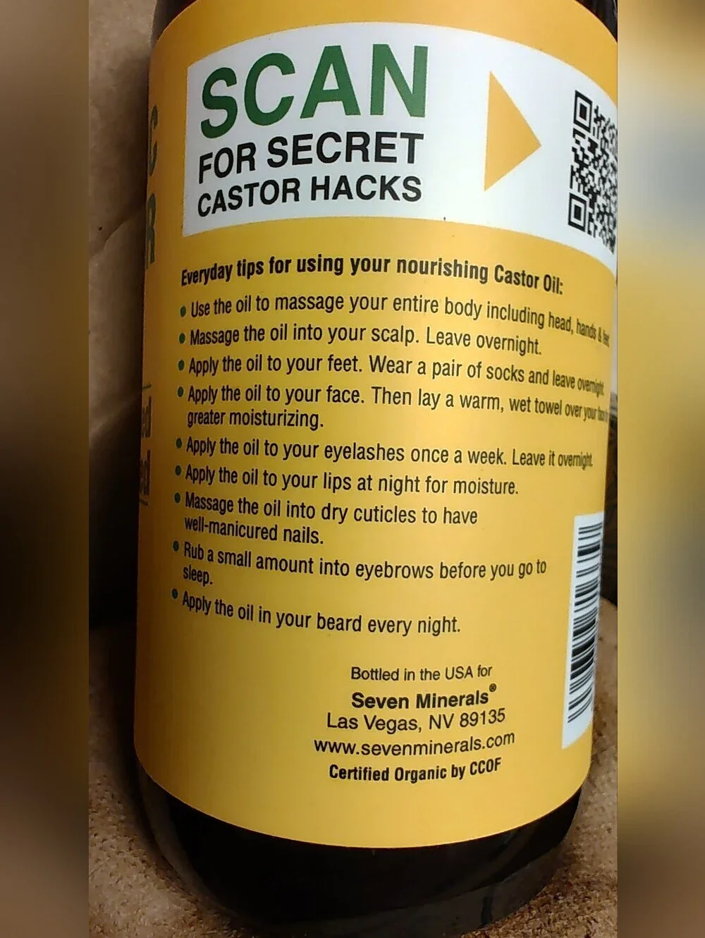 16oz Glass Bottle Castor Oil USDA Organic, Cold Pressed, Unrefined W/ Pump